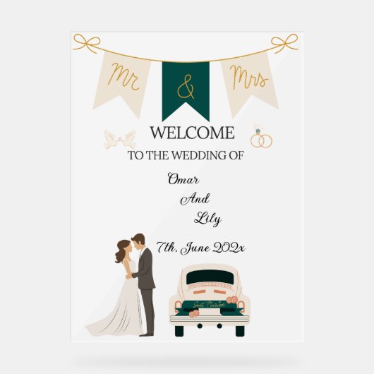 Elegante moderne bruiloft welkom acryl teken. acryl bord (Voorkant)