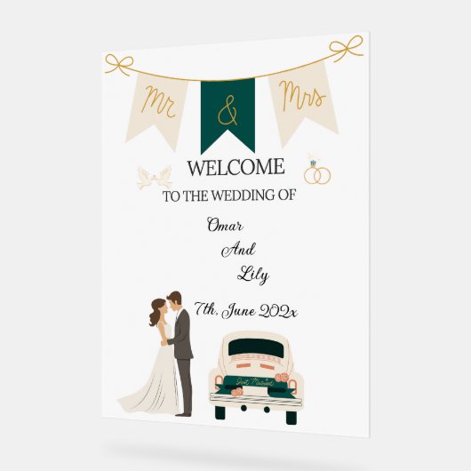 Elegante moderne bruiloft welkom acryl teken. acryl bord (Hoek)