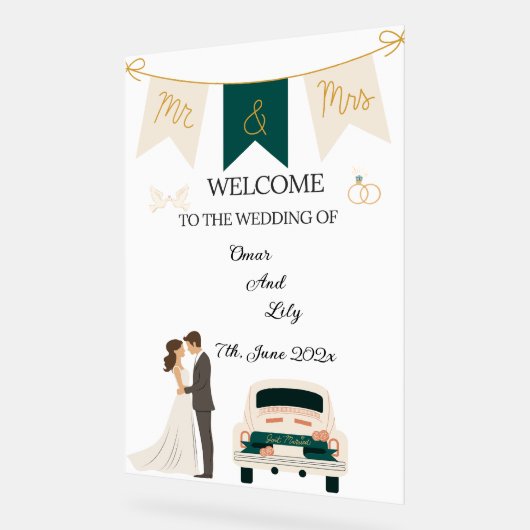 Elegante moderne bruiloft welkom acryl teken. acryl bord (Hoek)