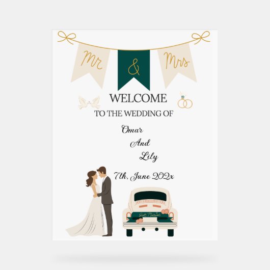 Elegante moderne bruiloft welkom acryl teken. bord (Voorkant)