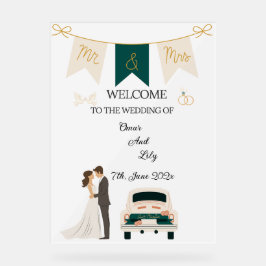 Elegante moderne bruiloft welkom acryl teken. bord