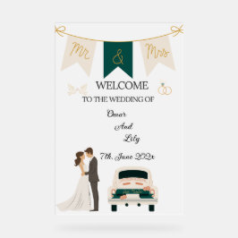 Elegante moderne bruiloft welkom acryl teken. bord