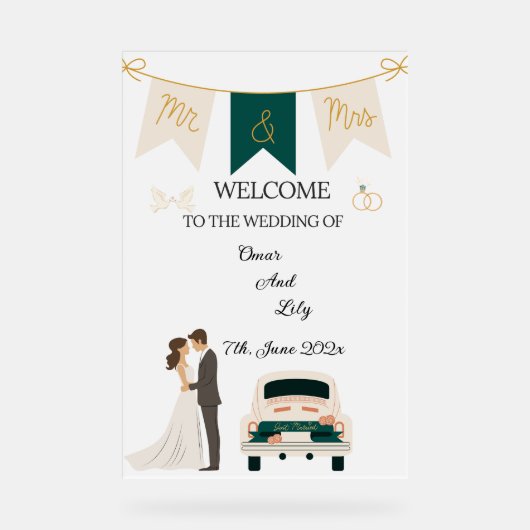 Elegante moderne bruiloft welkom acryl teken. bord (Voorkant)