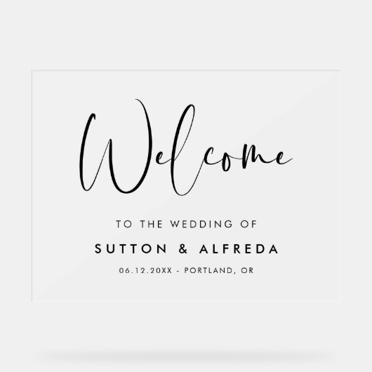 Elegante & moderne bruiloft welkom Frosted Acryl Bord (Voorkant)