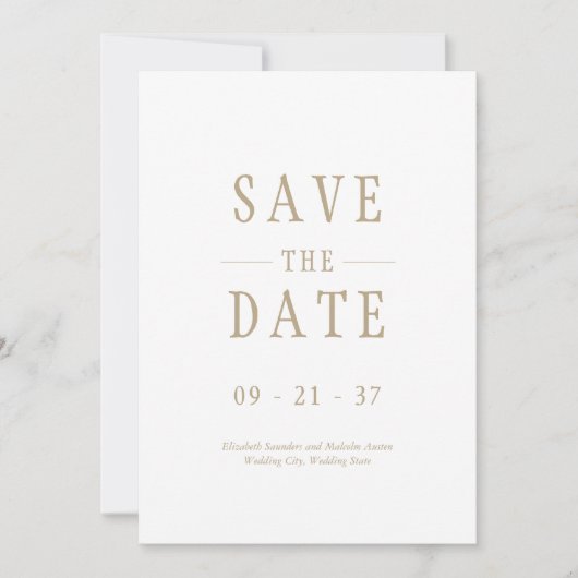 Elegante moderne bruiloft wit goud save the date (Voorkant)