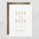 Elegante moderne bruiloft wit goud save the date (Voorkant / Achterkant)