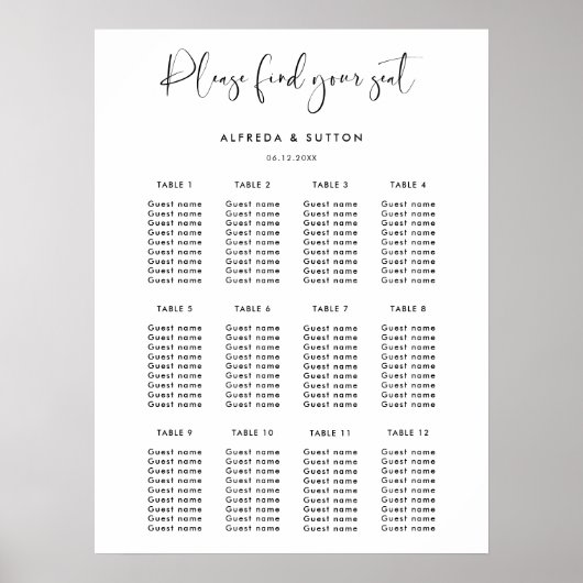 Elegante & Moderne bruiloft zitkaart Poster (Voorkant)