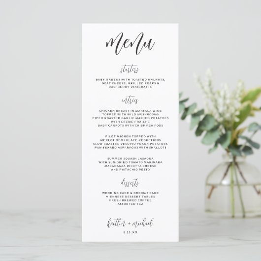 Elegante Moderne Bruiloftsmenu | 4 x 9 | Zwart Menu (Staand voorkant)