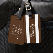 Elegante moderne bruine witte strepen patroonnaam bagagelabel
