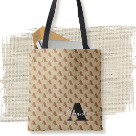 Elegante Moderne Bruine Witte Zwarte Monogram Scri Tote Bag