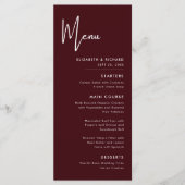 Elegante & Moderne Burgundy Huwelijksmenu Menu (Voorkant)