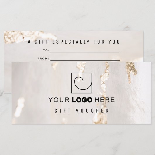 Elegante moderne cadeaubon/ certificaat met gouden (Voorkant / Achterkant)