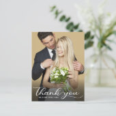 Elegante Moderne Calligrafie Huwelijksfoto Dankjew Briefkaart (Staand voorkant)