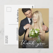 Elegante Moderne Calligrafie Huwelijksfoto Dankjew Briefkaart (Voorkant / Achterkant)