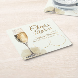 Elegante Moderne Champagne Proost 50e Verjaardag Kartonnen Onderzetters