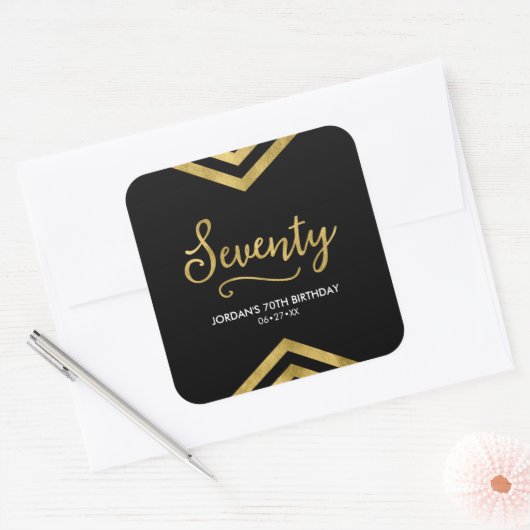 Elegante moderne Chevron geometrische 70e verjaard Vierkante Sticker (Envelop)