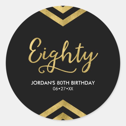 Elegante Moderne Chevron Geometrische 80ste Verjaa Ronde Sticker (Voorkant)