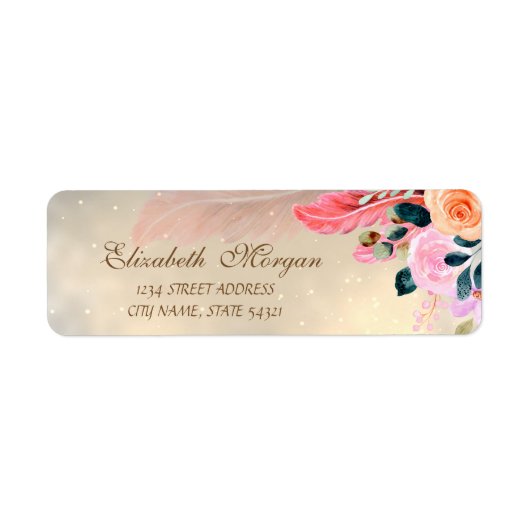 Elegante Moderne Chic Bloemen Veer Etiket (Voorkant)