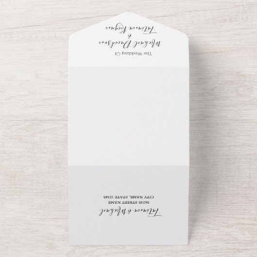 elegante moderne chic calligraphy trouwfoto all in one uitnodiging (Buitenkant)