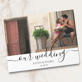 Elegante Moderne Chic Handgeschreven Foto Huwelijk Gastenboek