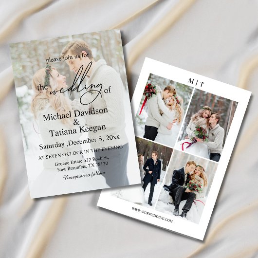 Elegante Moderne Chic Script 5 Foto Bruiloft Kaart