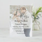 Elegante Moderne Chic Script 5 Foto Bruiloft Kaart (Staand voorkant)