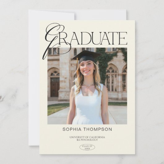 Elegante moderne chic typografie foto afstuderen kaart (Voorkant)