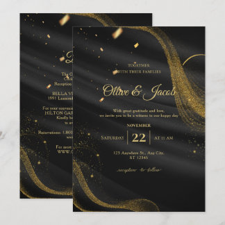 Elegante moderne chic zwarte en gouden bruiloft kaart