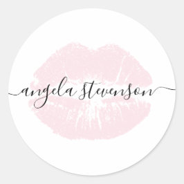 Elegante moderne chick pastel roze lippen wit ronde sticker
