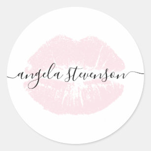 Elegante moderne chick pastel roze lippen wit ronde sticker
