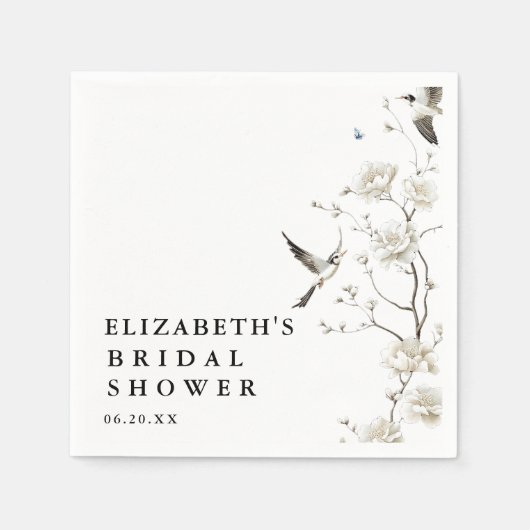 Elegante moderne chinoiserie bloemige bruiloftsdou servet (Voorkant)