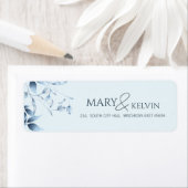 Elegante moderne chique blauwe bruiloft retour adr etiket (Insitu)