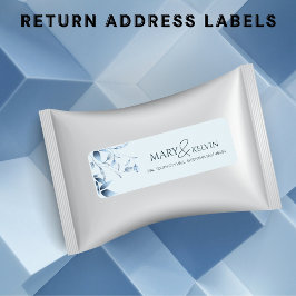 Elegante moderne chique blauwe bruiloft retour adr etiket