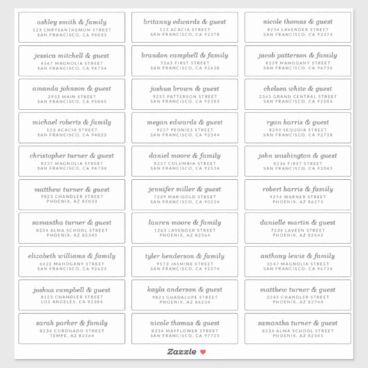 Elegante Moderne Chique Bruiloft Gast Namen Adres Sticker (Vel)