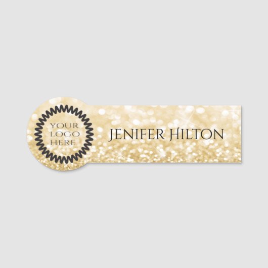 Elegante moderne chique gouden glitter custom logo naamplaatje (Voorkant)