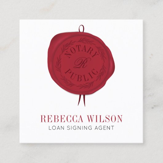 Elegante moderne chique rode wax stempel handteken vierkante visitekaartje (Voorkant)
