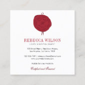 Elegante moderne chique rode wax stempel handteken vierkante visitekaartje (Achterkant)