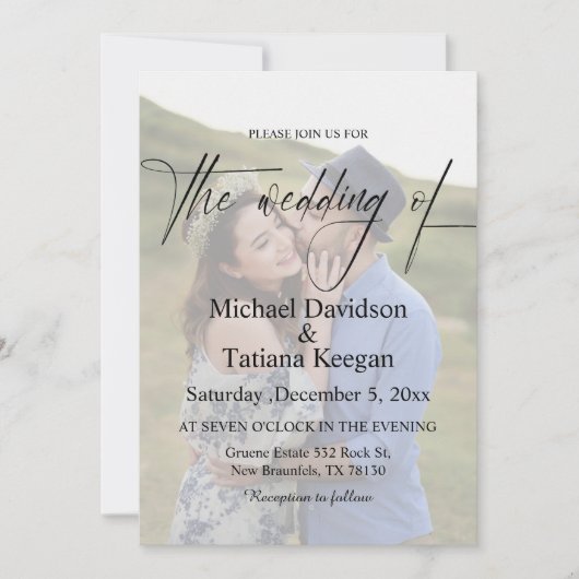 Elegante moderne chique script 2 foto's bruiloft kaart (Voorkant)