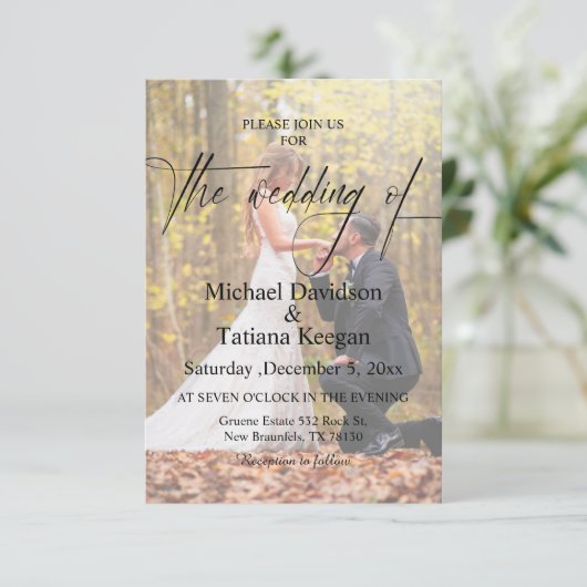 Elegante moderne chique script 4 foto's bruiloft kaart (Staand voorkant)