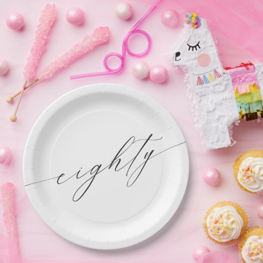 Elegante moderne chique script 80ste verjaardag papieren bordje (Feest)