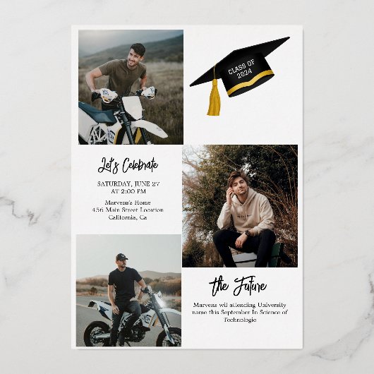 Elegante moderne chique typografie afstudeerfeest folie uitnodiging (Achterkant)