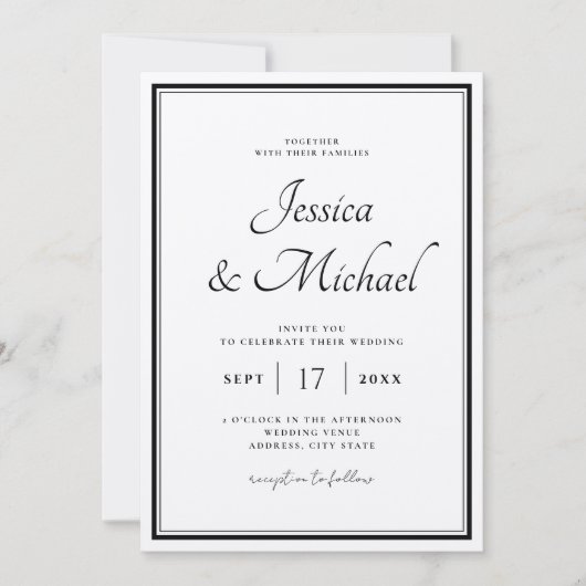 Elegante moderne chique zwart en Ecru bruiloft Kaart (Voorkant)