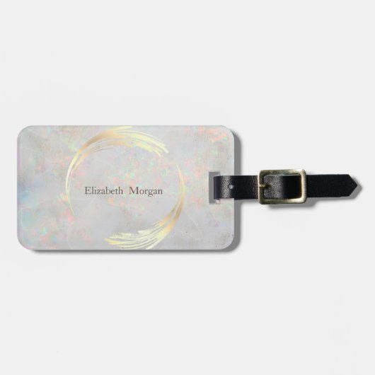 Elegante Moderne Cirkel Goud, Witte Opal Bagagelabel (Voorkant horizontaal)