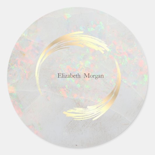 Elegante Moderne Cirkel Goud, Witte Opal Ronde Sticker (Voorkant)