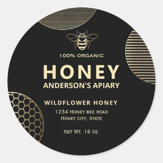 Elegante moderne cirkels gouden honingbij honing ronde sticker (Voorkant)