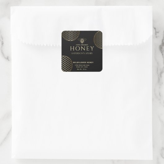 Elegante moderne cirkels gouden honingraat bij vierkante sticker (Tas)