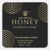 Elegante moderne cirkels gouden honingraat bij vierkante sticker (Voorkant)