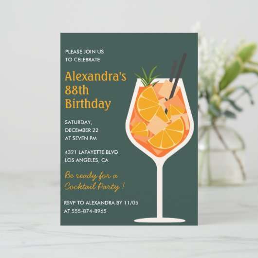 Elegante moderne cocktail 88e verjaardag Uitnodigi Kaart (Staand voorkant)