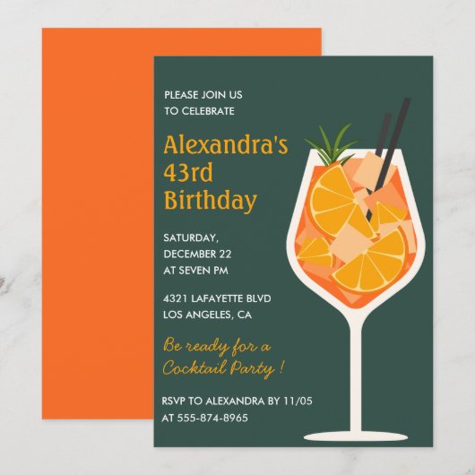 Elegante moderne cocktail uitnodigingen voor 43e v (Voorkant / Achterkant)