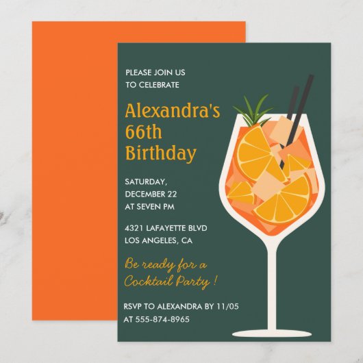 Elegante moderne cocktail uitnodigingen voor 66ste (Voorkant / Achterkant)